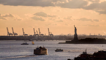 Sunset and the Statue of Liberty