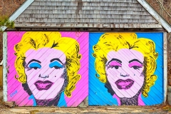 Marilyn Monroe painting on old garage doors.