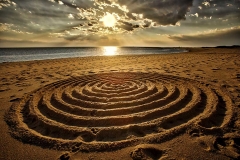 Sunset over sand art, Herring Cover Beach, Provincetown, Cape Cod.