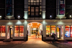 Nighttime view of Whaler's Wharf, Commercial Street, Provincetown, Cape Cod.