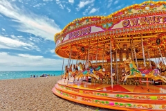 A Merry-Go-Around on the ocean beach in Brighton, England.