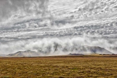 Fog covered mountains in Iceland.