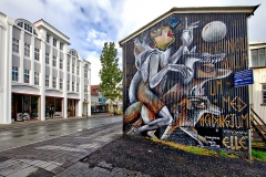 Graffiti artwork on building in Reykjavik, Iceland.
