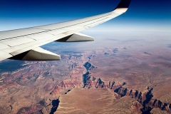 Sky view from jet plane window.